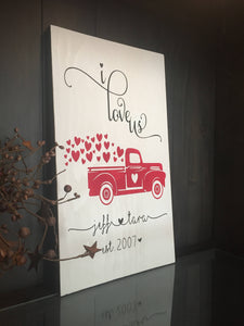 I love us red truck valentine personalized sign, red truck, i love us, family sign, valentines day sign, couples sign, love sign